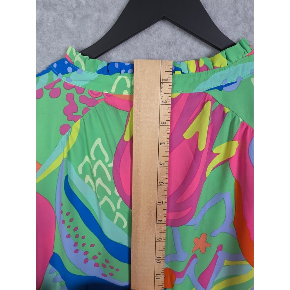 Michelle McDowell Colorful Floral Popover Puff Sleeve Top Sz L Green Office Bold - Picture 10 of 16